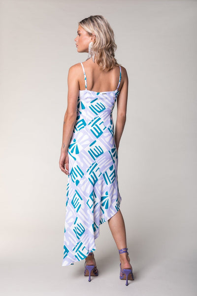 Colourful Rebel Alina Abstract Tiles Asymmetric Dress SL | Pastel Lilac 