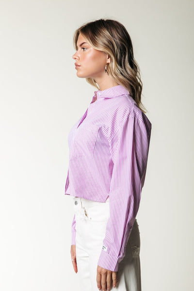 Colourful Rebel Aliya Stripe Boxy Blouse | Orchid Pink 