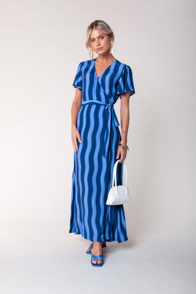 Colourful Rebel Ava Stripes Wrap Dress | Blue 8720867047582