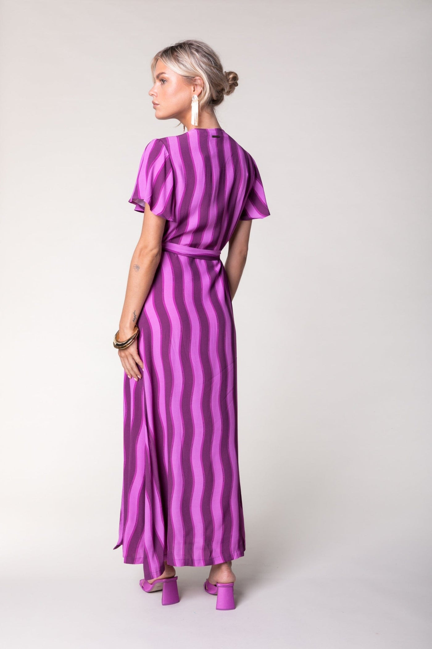 Colourful Rebel Ava Stripes Wrap Dress | Purple 