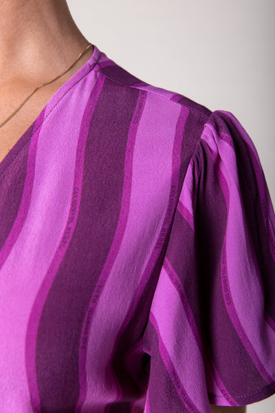 Colourful Rebel Ava Stripes Wrap Dress | Purple 
