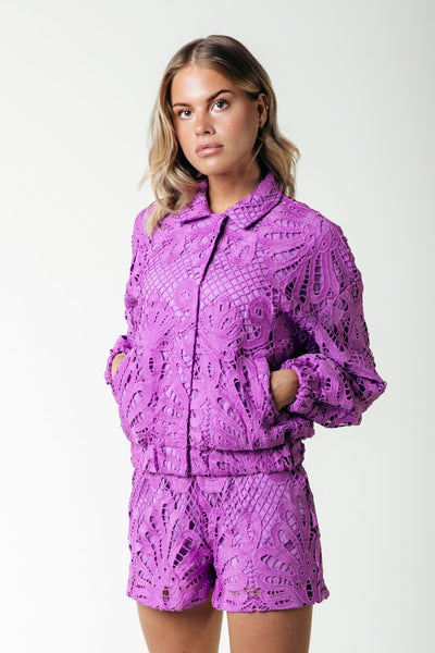 Colourful Rebel Bente Lace Jacquard Bomber Jacket | Pink 