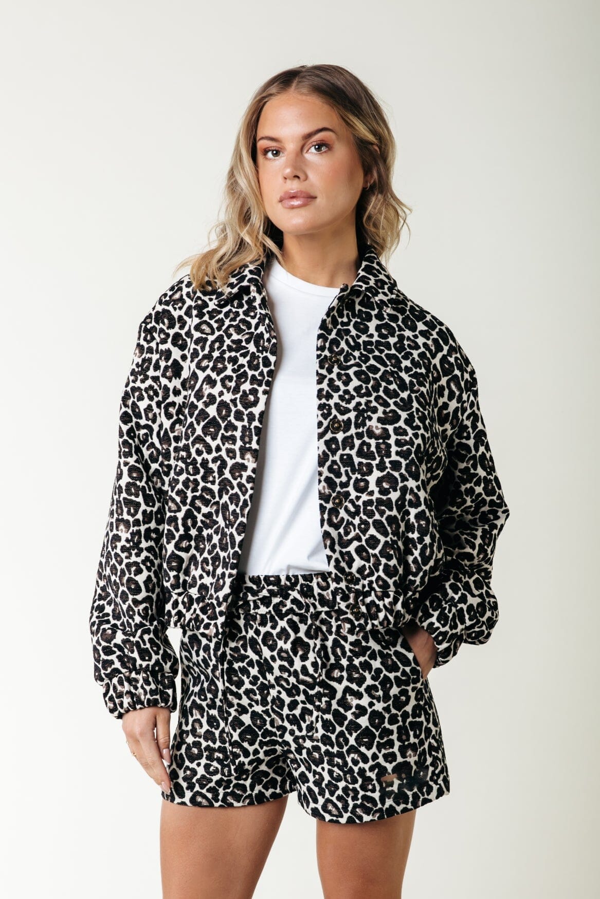 Colourful Rebel Bente Leopard Jacquard Bomber Jacket | Brown 