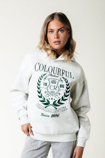 Colourful Rebel College 1986 Embro Clean Hoodie | Light grey melange 8720867055945