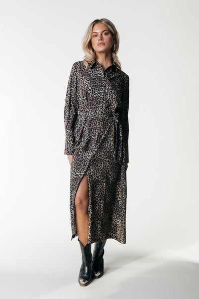 Colourful Rebel Desiree Leopard Maxi Shirt Dress LS | Warm Brown 8720867043065