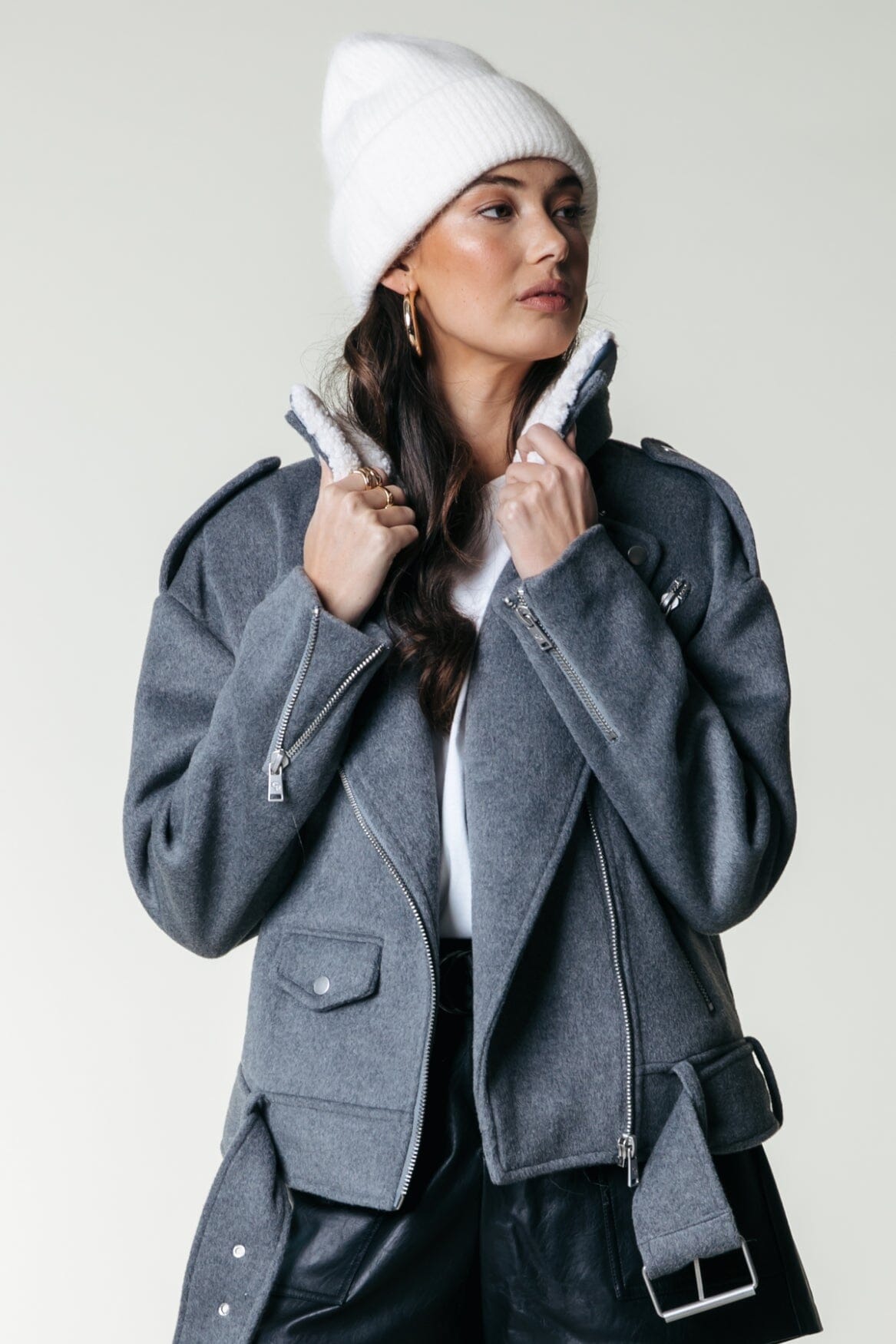 grey wool biker jacket