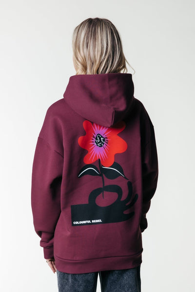 Colourful Rebel Hand Flower Clean Hoodie | Port Red 8720867028451