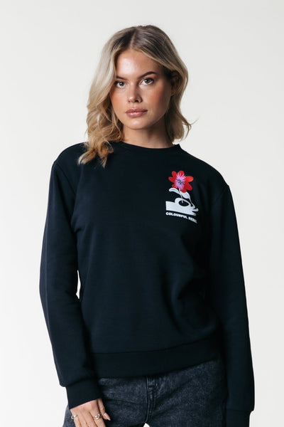 Colourful Rebel Hand Flower Relaxed Sweat | Black 8720867028802