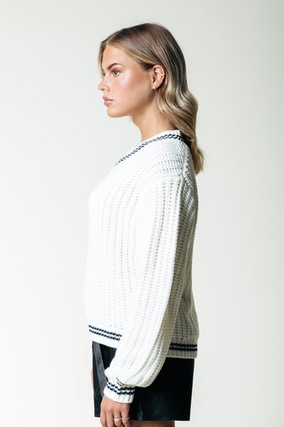 Colourful Rebel Jacky V-Neck Knitted Sweater | Off white 