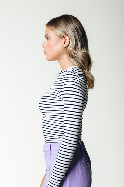 Colourful Rebel Jessie Stripe Rib Long Sleeve Top | Navy 