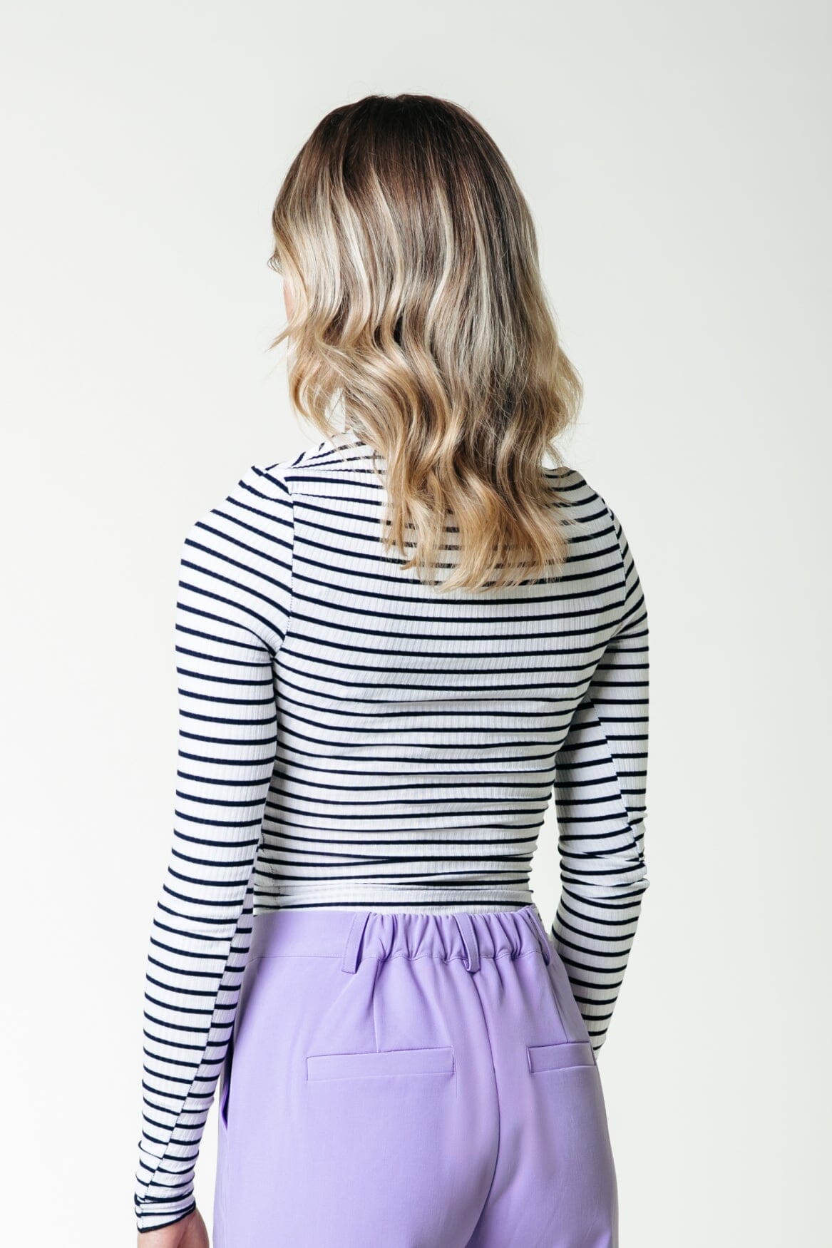 Colourful Rebel Jessie Stripe Rib Long Sleeve Top | Navy 