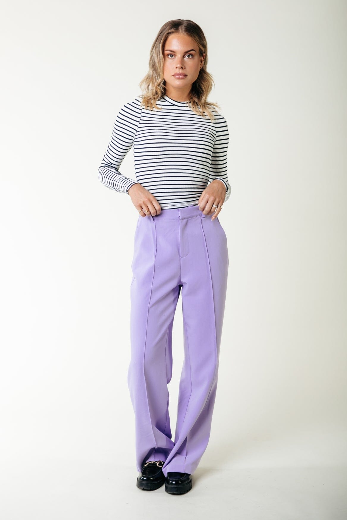 Colourful Rebel Jessie Stripe Rib Long Sleeve Top | Navy 