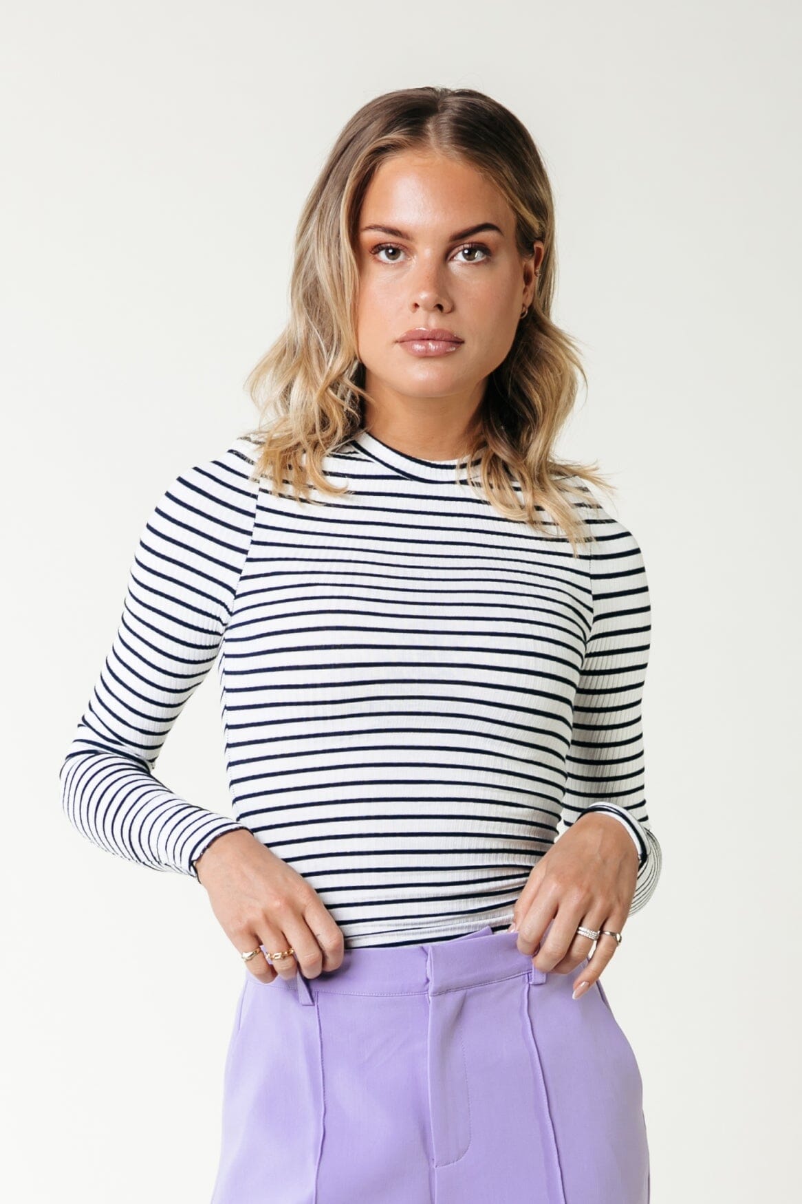 Colourful Rebel Jessie Stripe Rib Long Sleeve Top | Navy 8720867054900