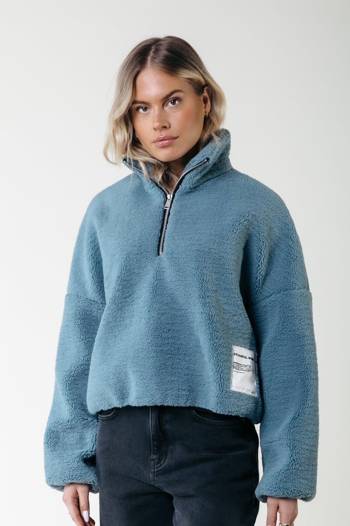 Colourful Rebel Jills Teddy Zip Sweat | Mineral blue 8720867049944