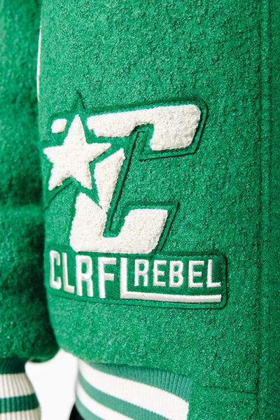 Colourful Rebel Joan Baseball Bomber Jacket | Deep Green 