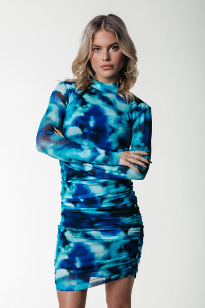 Colourful Rebel Juda Tie Dye Mesh Dress | Blue 8720867019183