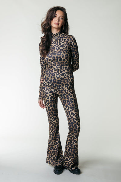 Colourful Rebel Leopard Peached Extra Flare Pants | Warm Brown 8720867043164