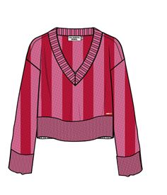 Colourful Rebel Lizza Crochet Stripe V-Neck Sweater | Medium Bright Pink 8720867061304