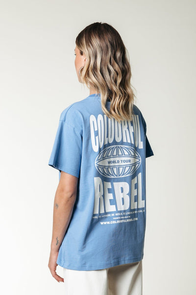 Colourful Rebel Logo Globe Loosefit Tee | Light Grey Blue 8720867057239