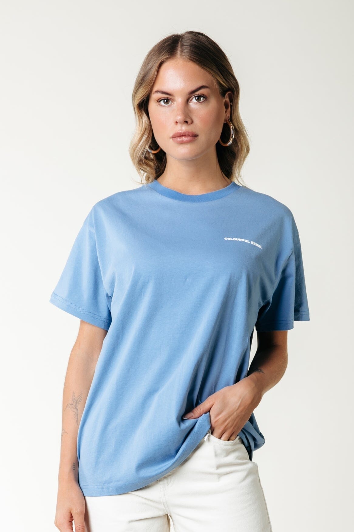 Colourful Rebel Logo Globe Loosefit Tee | Light Grey Blue 