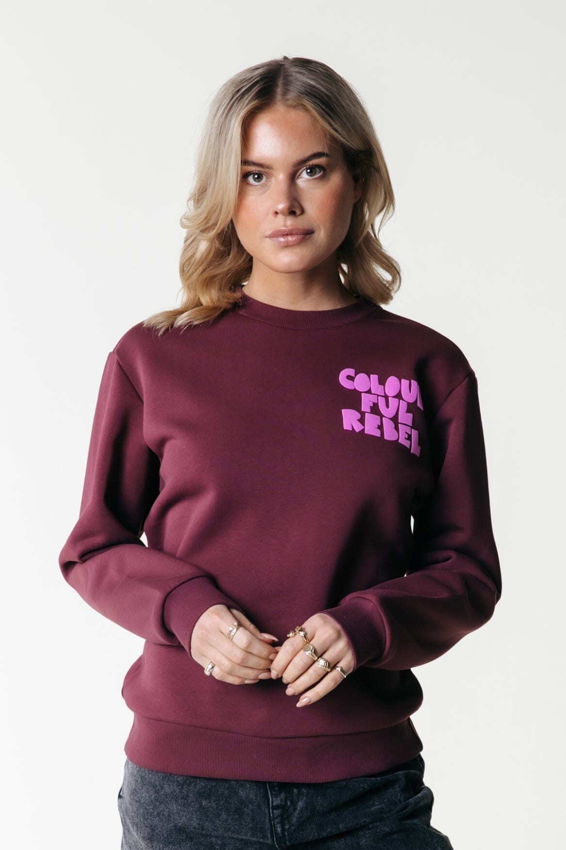 Colourful Rebel Logo Wave Puff Relaxed Sweat | Port Red 8720867028871