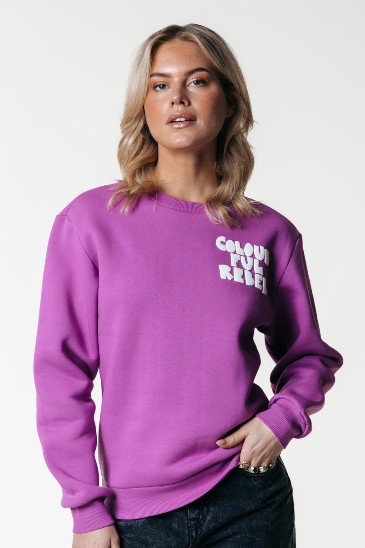 Colourful Rebel Logo Wave Puff Relaxed Sweat | Violet Pink 8720867028598