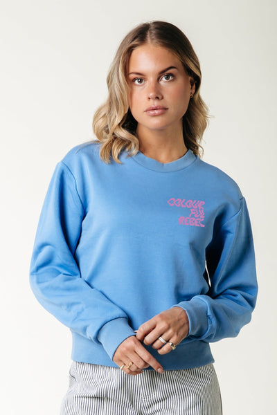 Colourful Rebel Logo wave Relaxed Sweat | Sea Blue 