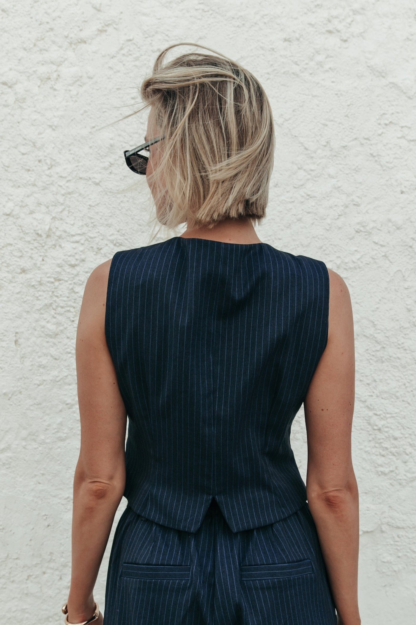 Colourful Rebel Loiza Pinstripe Gilet | Dark blue 