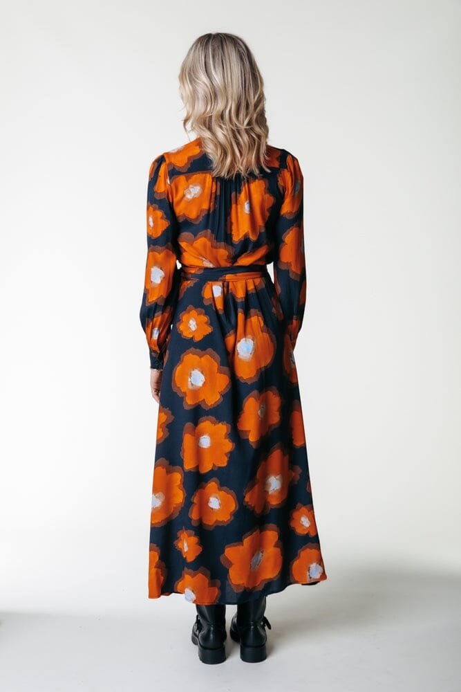 Colourful Rebel Lola Flower Maxi Wrap Dress | Mandarin Orange 