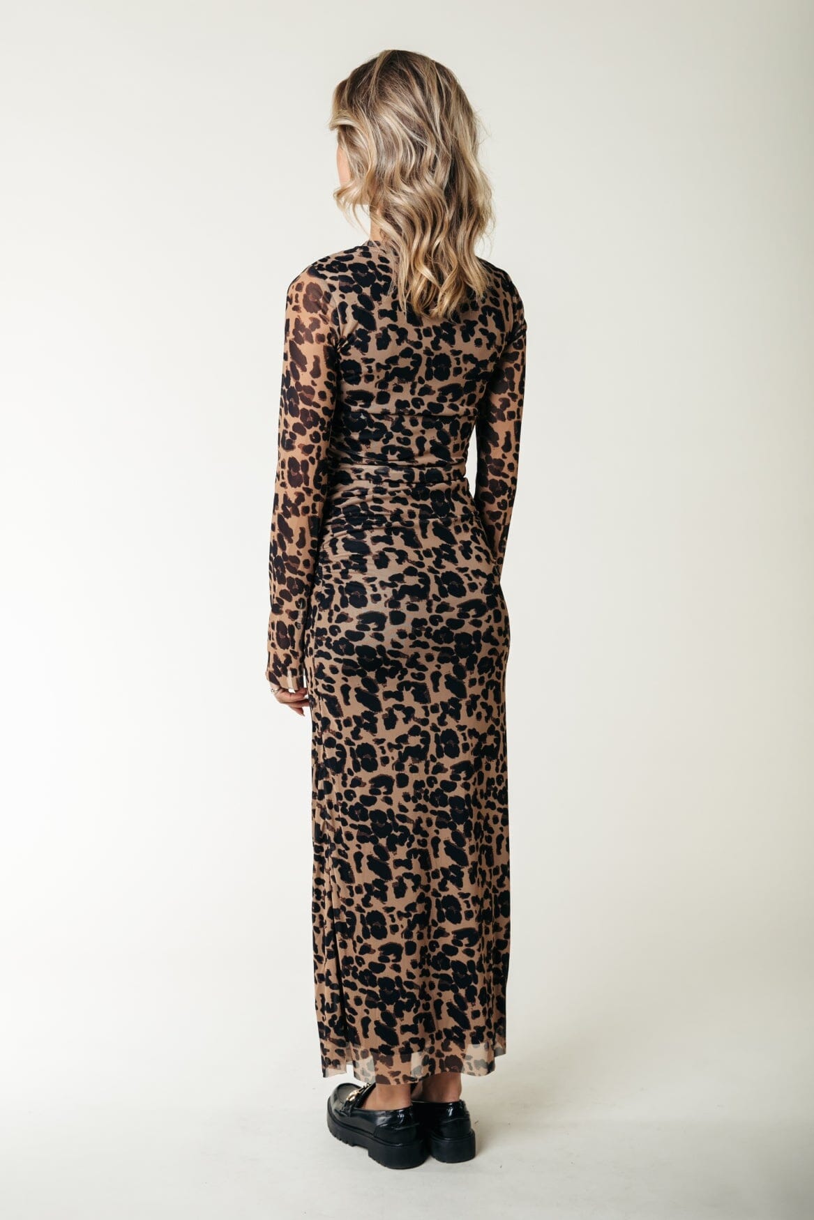 Colourful Rebel Maude Leopard Mesh Maxi Dress LS | Beige 