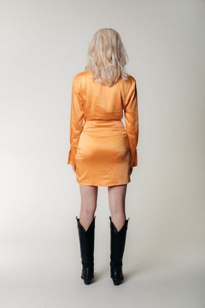 Colourful Rebel Mette Satin Wrap Dress | Rust Orange 