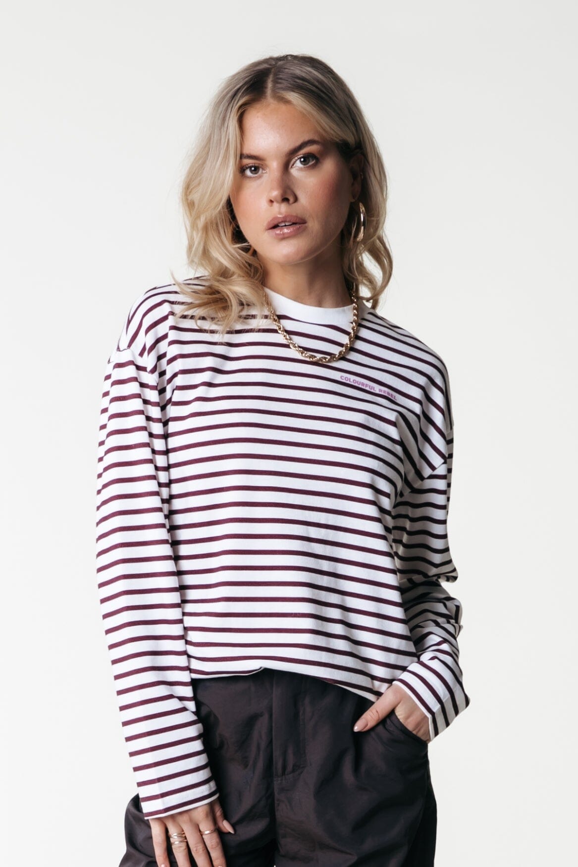 Colourful Rebel Mother Earth Stripe Longsleeve Tee | Port Red 