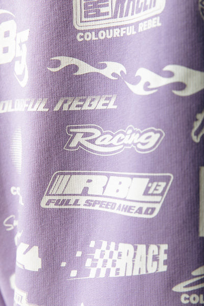 Colourful Rebel Multi Racer Logos Dropped Shoulder Sweat | Light lilac 