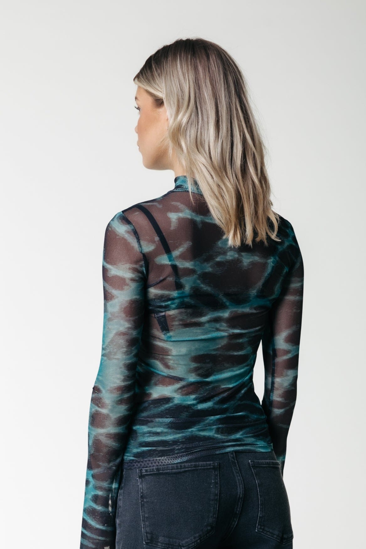 Colourful Rebel Neyo Animal Mesh Turtleneck Top | Storm green 