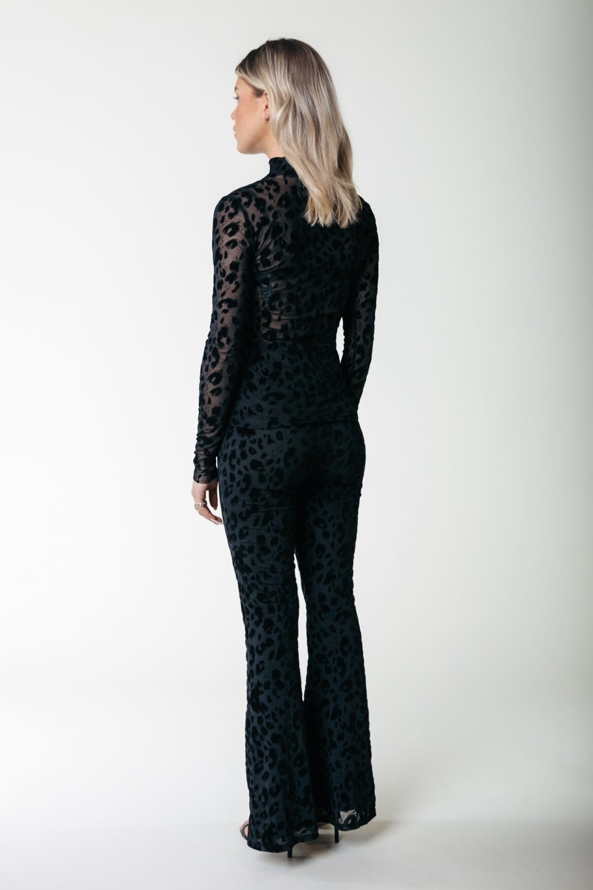 Colourful Rebel Neyo Leopard Flock Mesh Turtleneck Top | Black