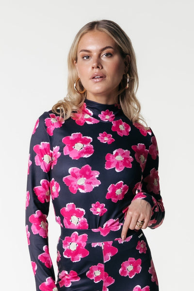 Colourful Rebel Neyo Poppy Flower Peached Turtleneck Top | Bright pink 8720867043614