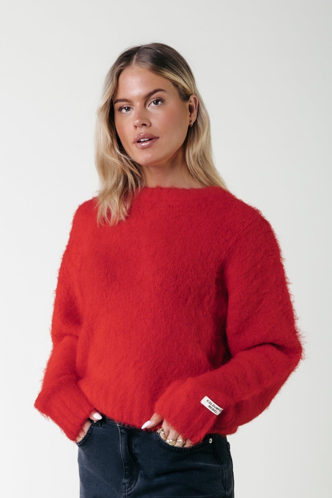 Colourful Rebel Olivia Crewneck Knitted Sweater | Scarlet Red 8720867046745