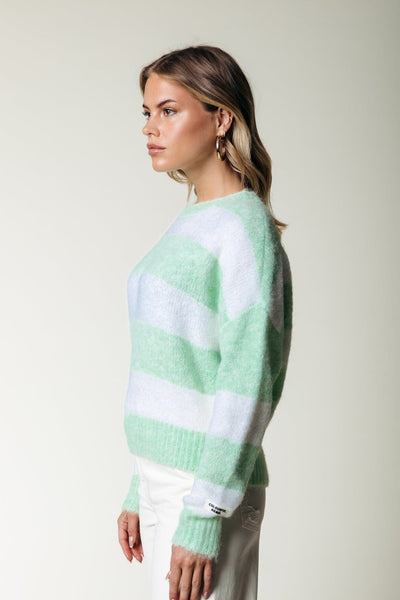 Colourful Rebel Olivia Stripe Crewneck Knitted Sweater | Bright green 