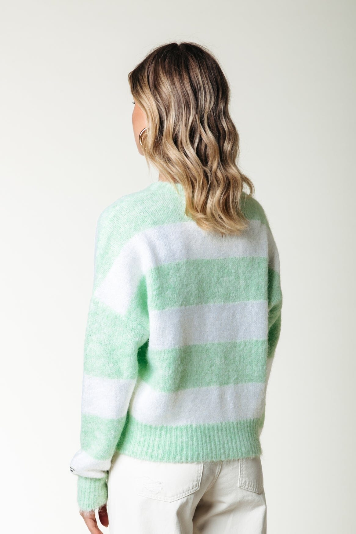 Colourful Rebel Olivia Stripe Crewneck Knitted Sweater | Bright green 