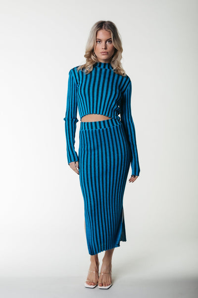 Colourful Rebel Orla Striped Knit Midi Skirt | Light Ocean Blue 8720867018599