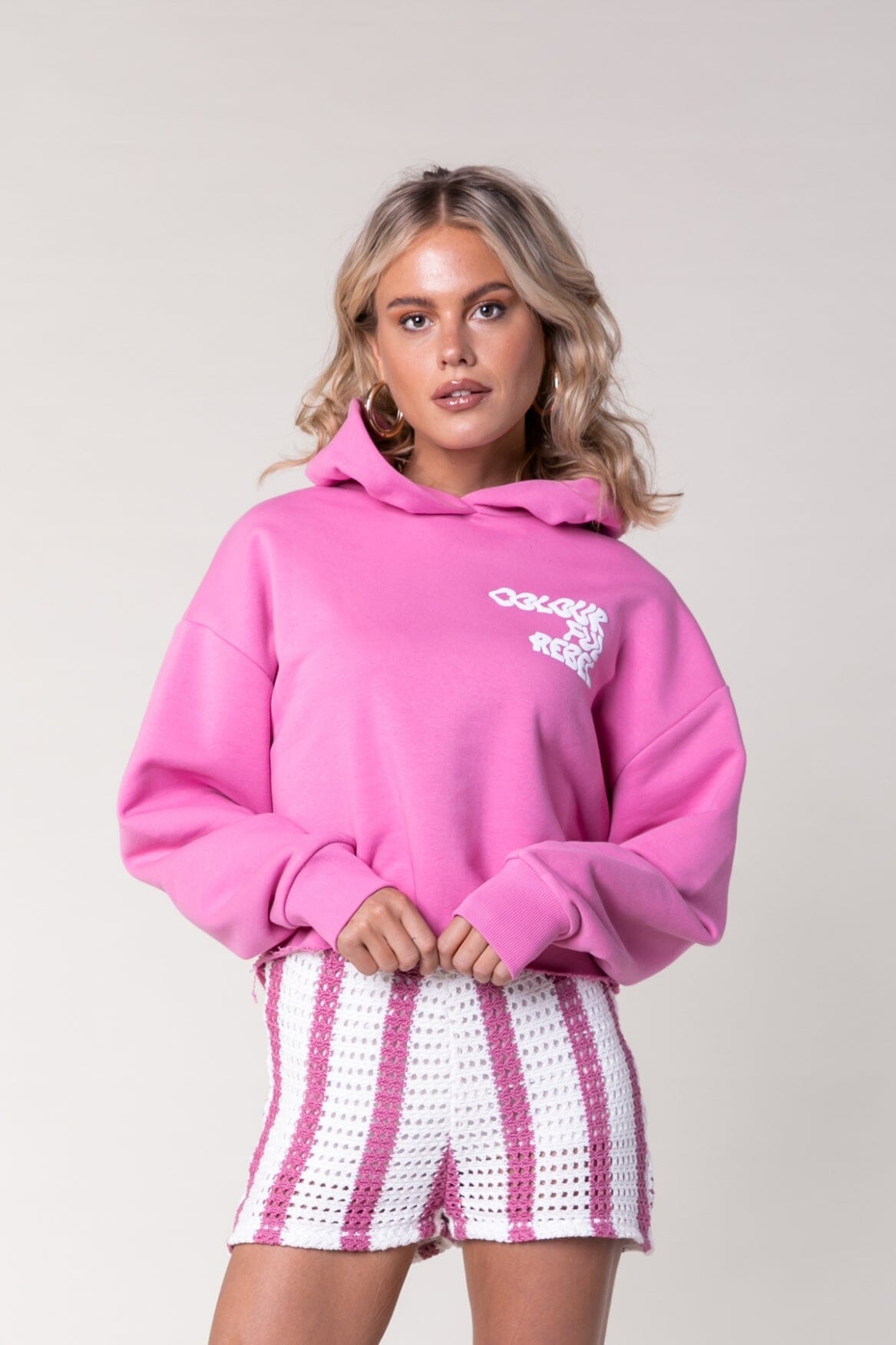 Colourful Rebel Puff Logo Cropped Hoodie | Medium pink 8720867035954