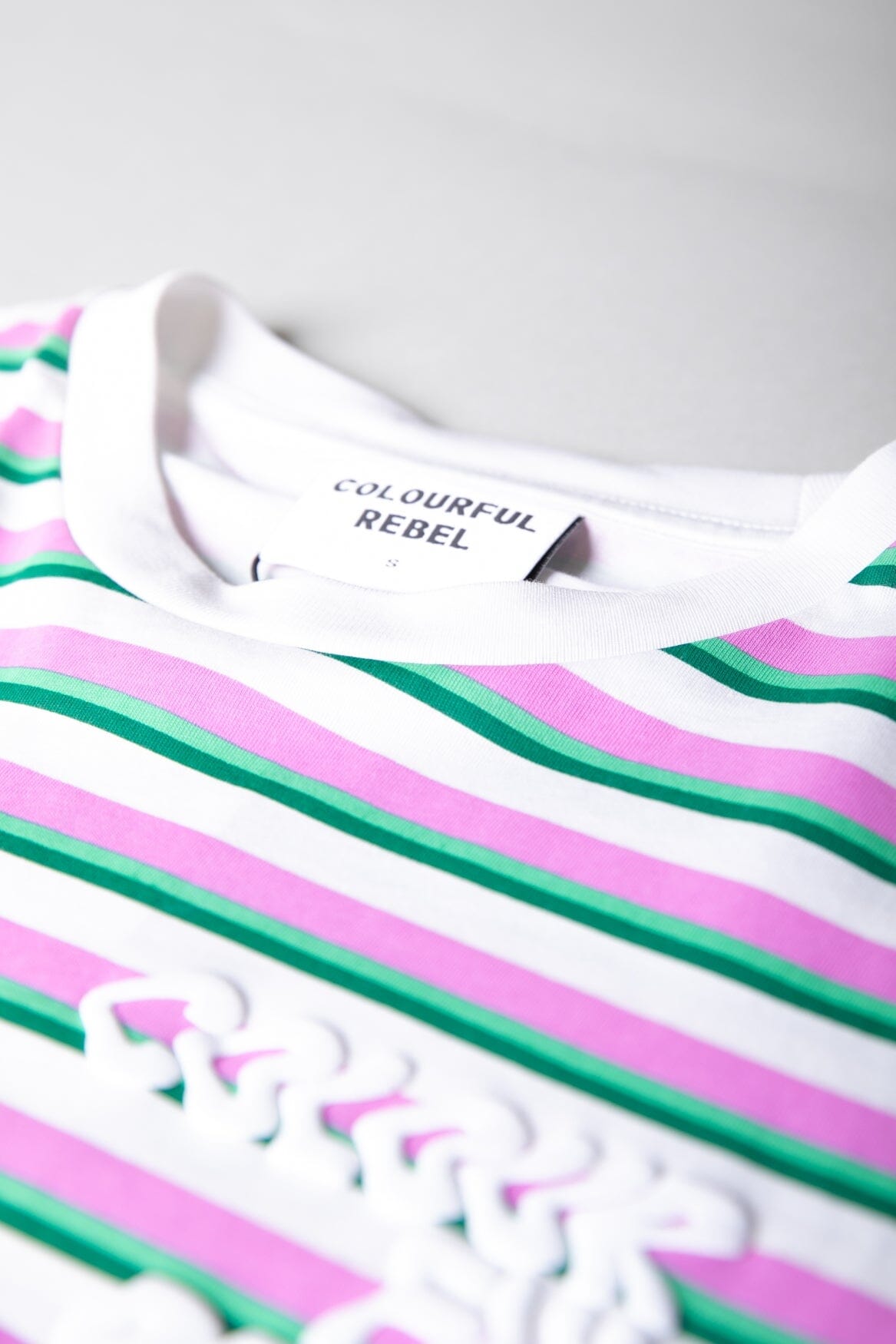 Colourful Rebel Puff Logo Stripe Loosefit Tee | Pink 