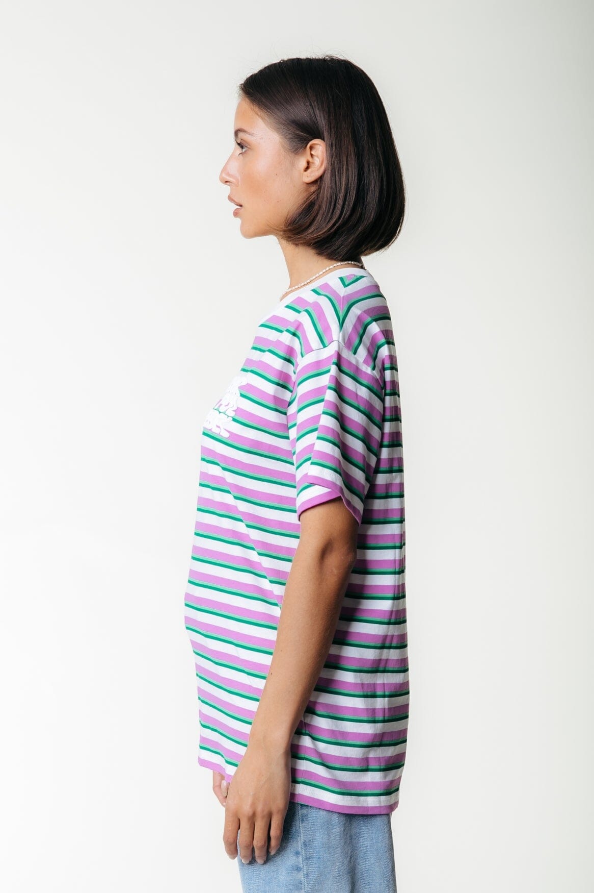 Colourful Rebel Puff Logo Stripe Loosefit Tee | Pink 