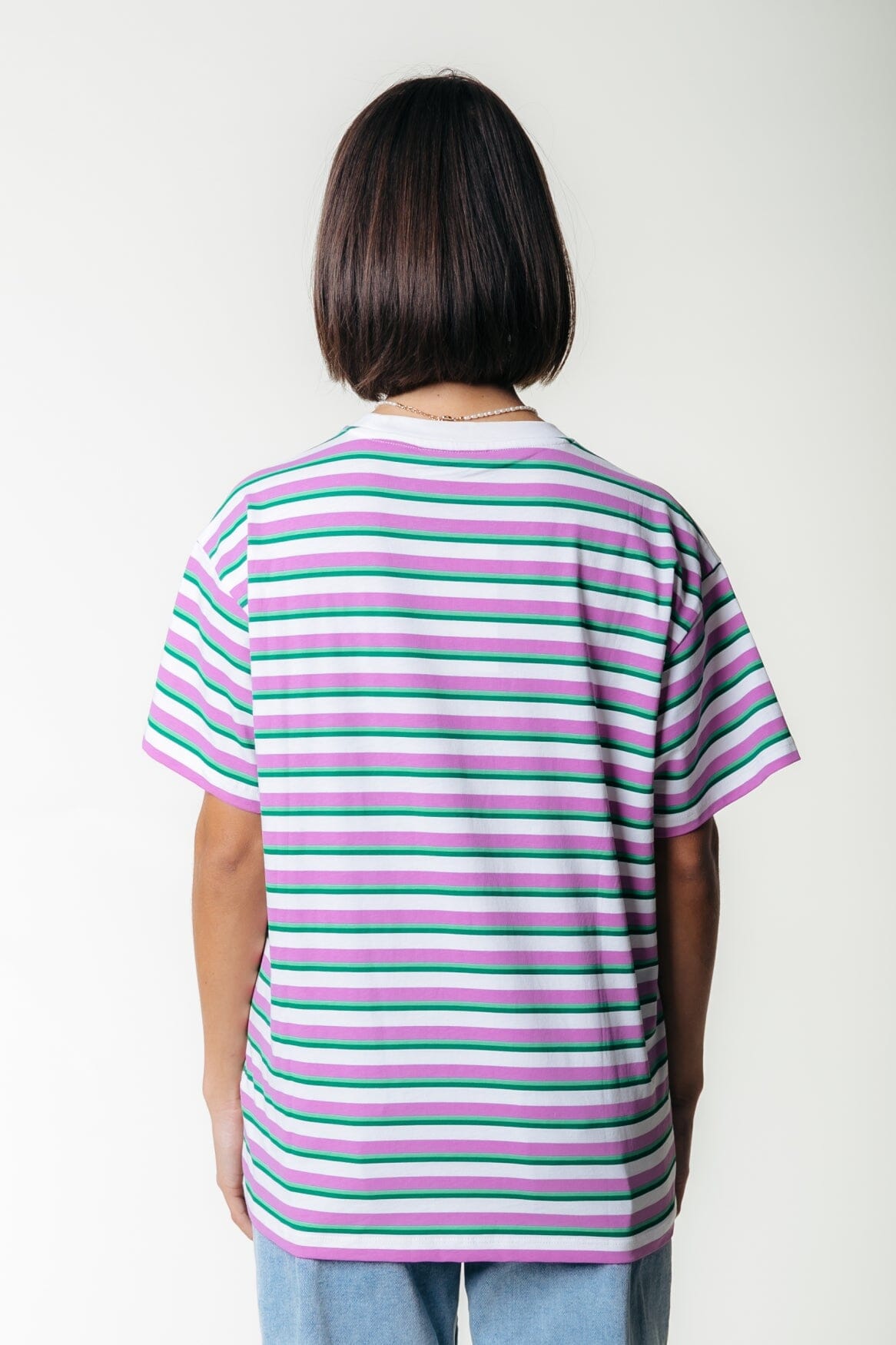 Colourful Rebel Puff Logo Stripe Loosefit Tee | Pink 