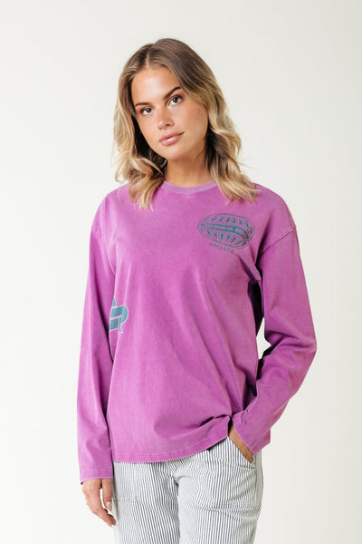 Colourful Rebel Racer Logo Acid Wash Longsleeve Tee Cuff | Pink 8720867057291