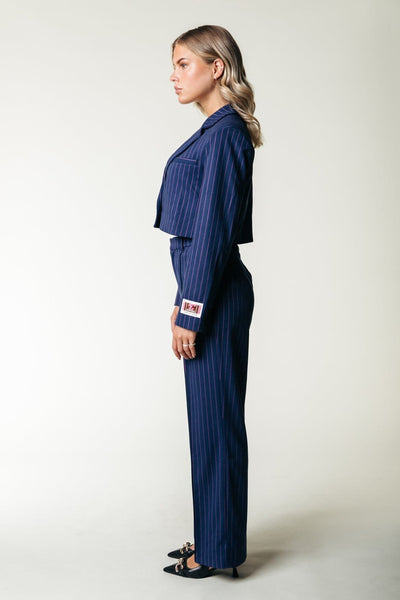 Colourful Rebel Rus Pinstripe Pintuck Straight Pants | Dark blue 