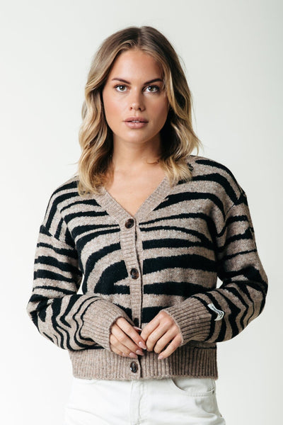 Colourful Rebel Shara Zebra Knitted Cardigan | Brown 8720867045168