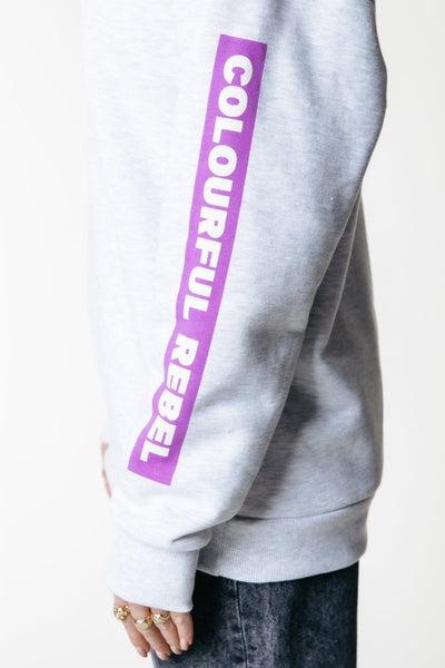 Colourful Rebel Sleeve Logo Clean Hoodie | Light grey melange 