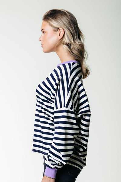 Colourful Rebel Stripe Contrast Dropped Shoulder Sweat | Navy 