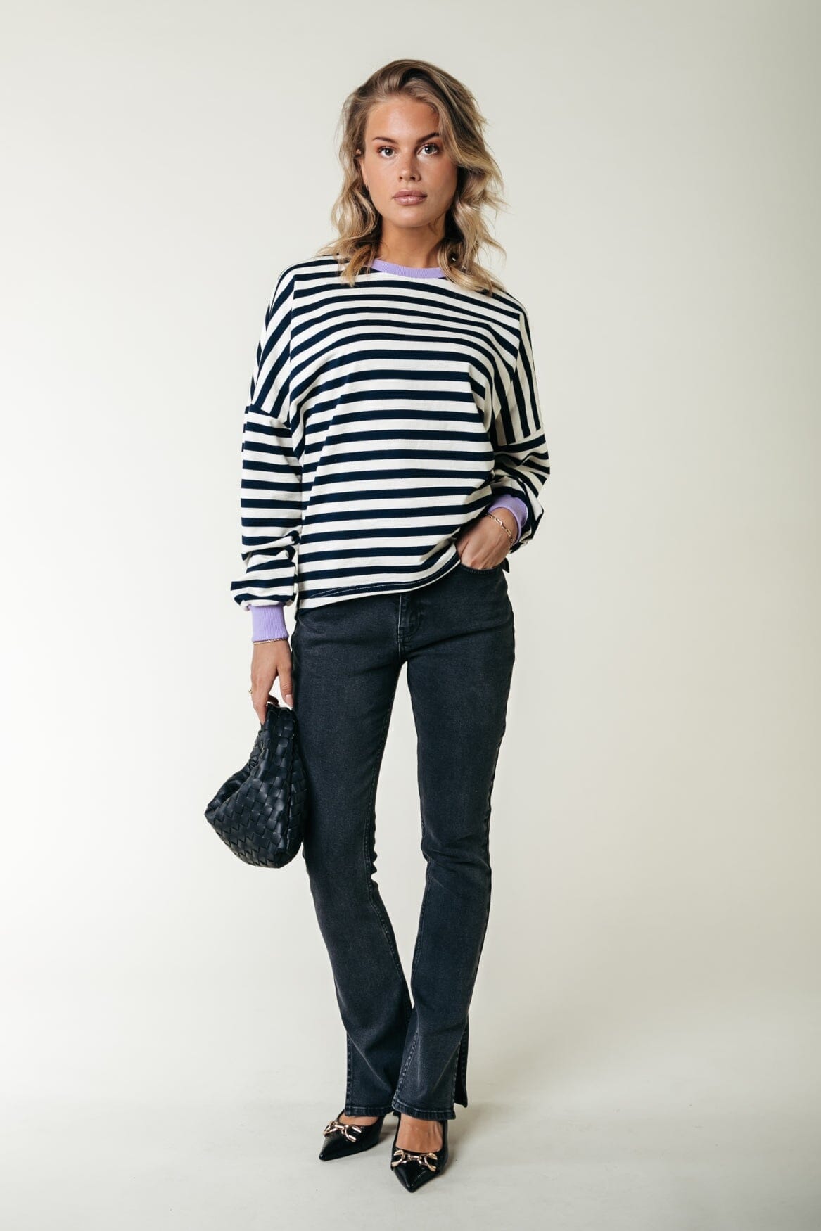 Colourful Rebel Stripe Contrast Dropped Shoulder Sweat | Navy 